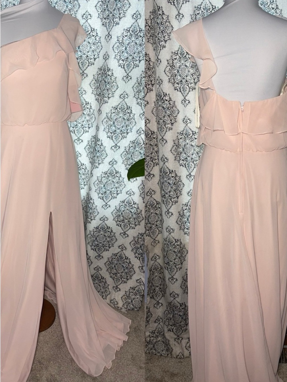 Elegant Blush Pink Ruffled Wedding Dress